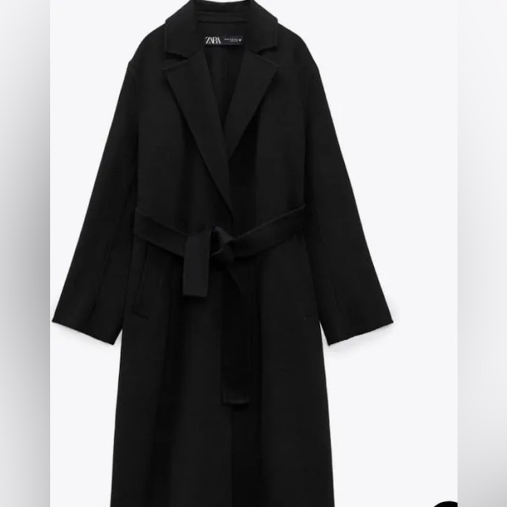 Black Zara trench coat with tie belt